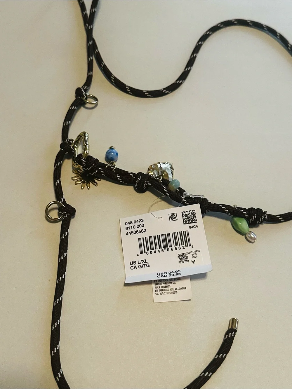 American Eagle Bungee Charm Belt Brown L/XL NWT  gold/silver